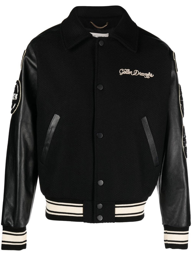 Golden Goose Wool And Leather Bomber Jacket - Black