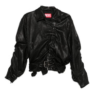Diesel Ruched Leather Jacket - Black