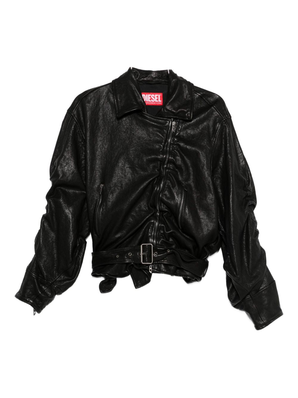 Diesel Ruched Leather Jacket - Black