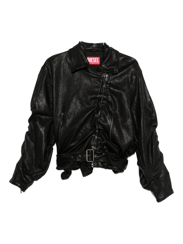 Diesel Ruched Leather Jacket - Black
