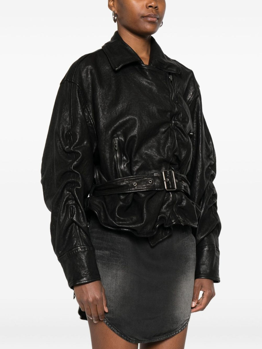 Diesel Ruched Leather Jacket - Black