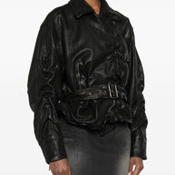 Diesel Ruched Leather Jacket - Black