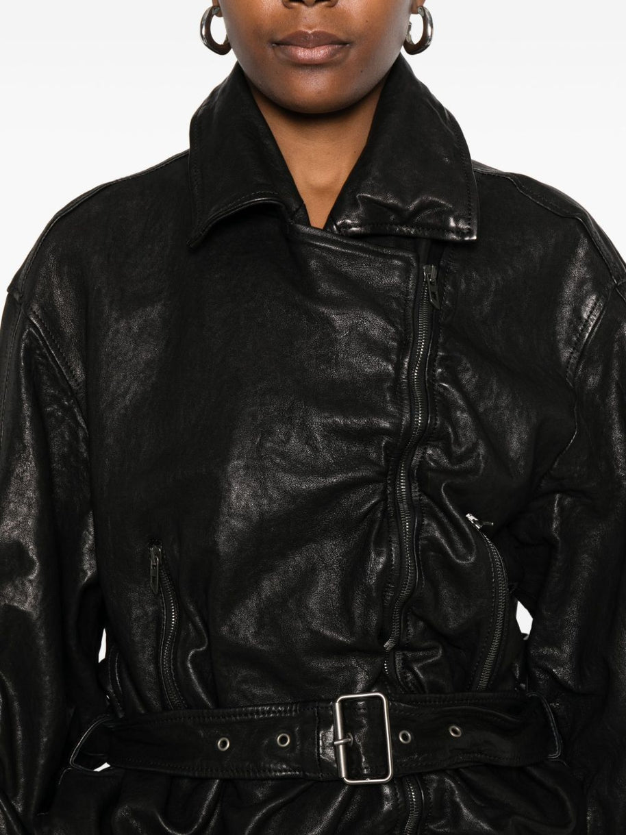 Diesel Ruched Leather Jacket - Black