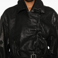 Diesel Ruched Leather Jacket - Black