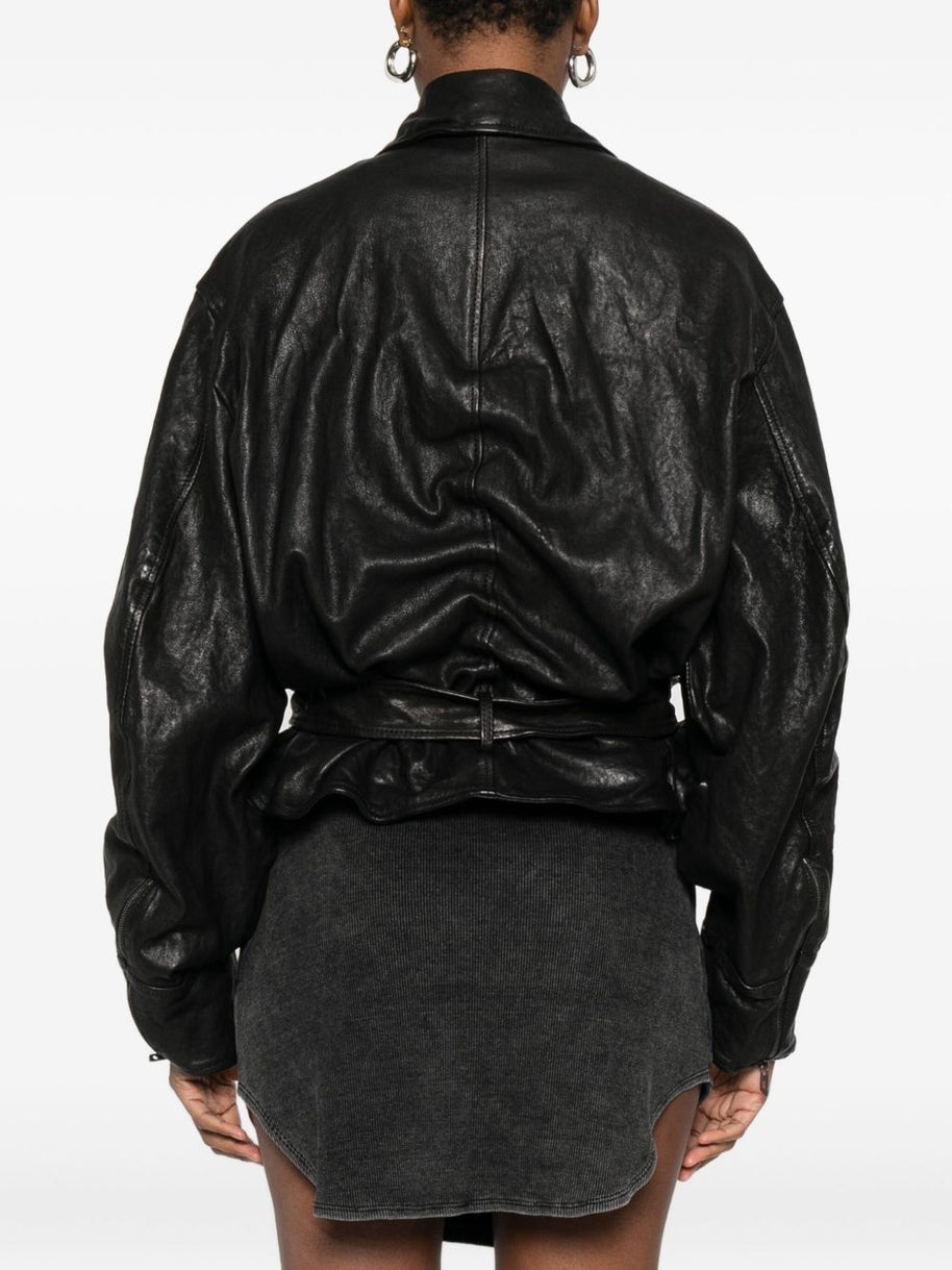 Diesel Ruched Leather Jacket - Black