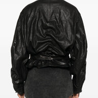 Diesel Ruched Leather Jacket - Black