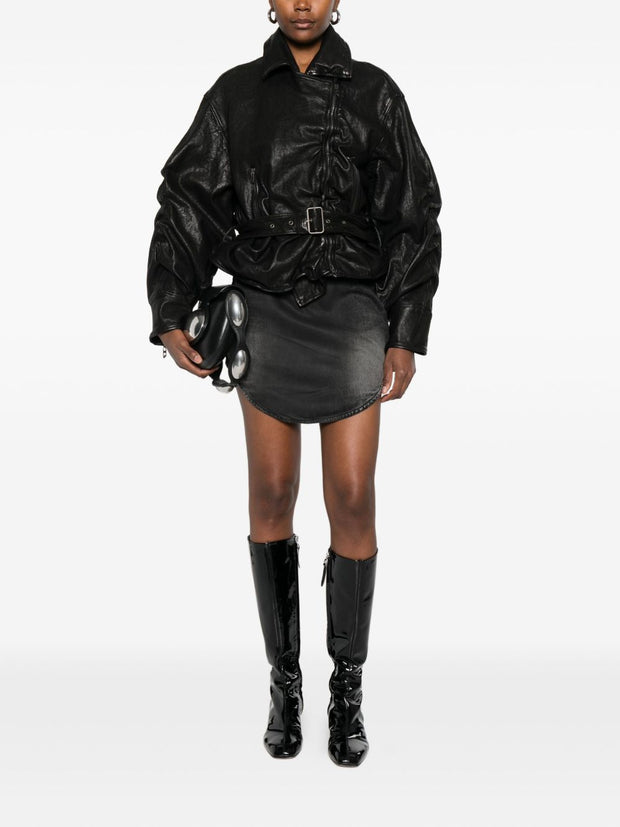 Diesel Ruched Leather Jacket - Black