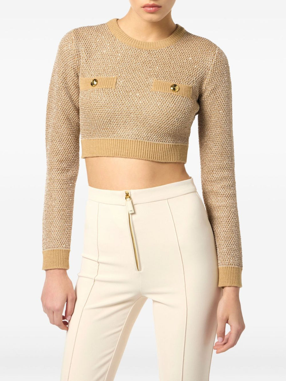 Elisabetta Franchi Wool Crewneck Sweater - Beige