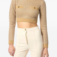 Elisabetta Franchi Wool Crewneck Sweater - Beige