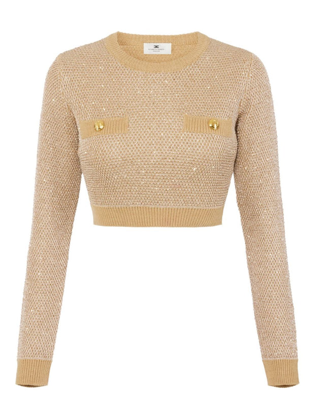 Elisabetta Franchi Wool Crewneck Sweater - Beige