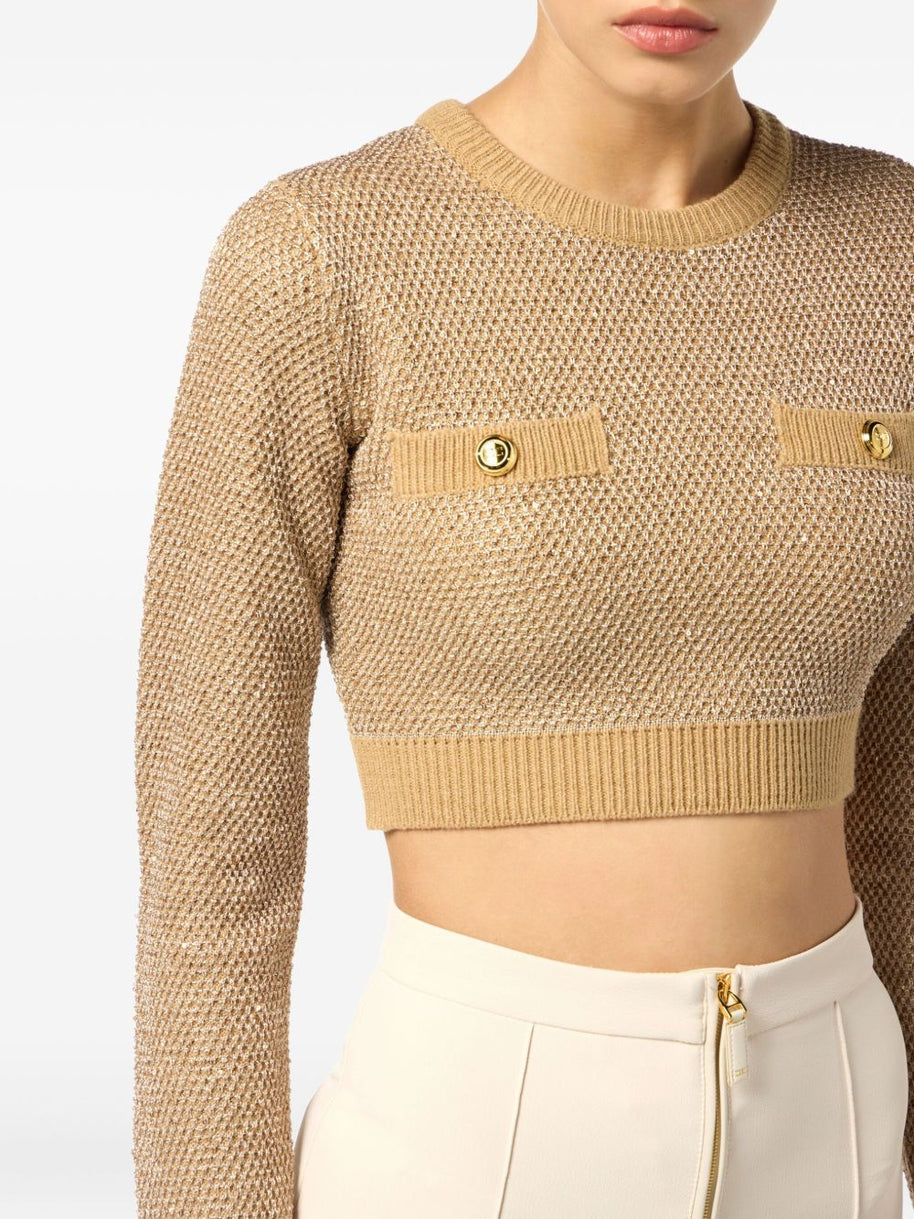 Elisabetta Franchi Wool Crewneck Sweater - Beige