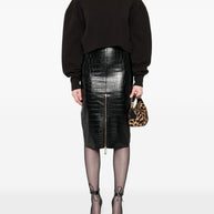 Elisabetta Franchi Crocodile Effect Midi Skirt - Black