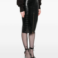 Elisabetta Franchi Crocodile Effect Midi Skirt - Black