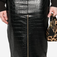 Elisabetta Franchi Crocodile Effect Midi Skirt - Black