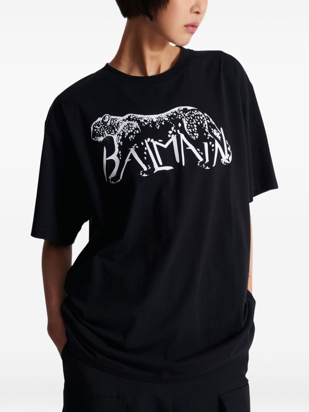 Balmain Leopard Print T-shirt -Black