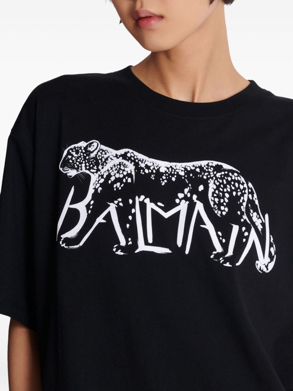 Balmain Leopard Print T-shirt -Black