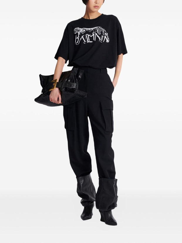 Balmain Leopard Print T-shirt -Black