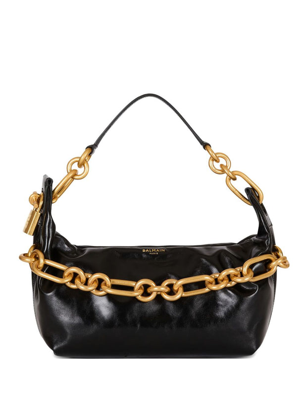 Balmain Sync Medium Leather Shoulder Bag - Black