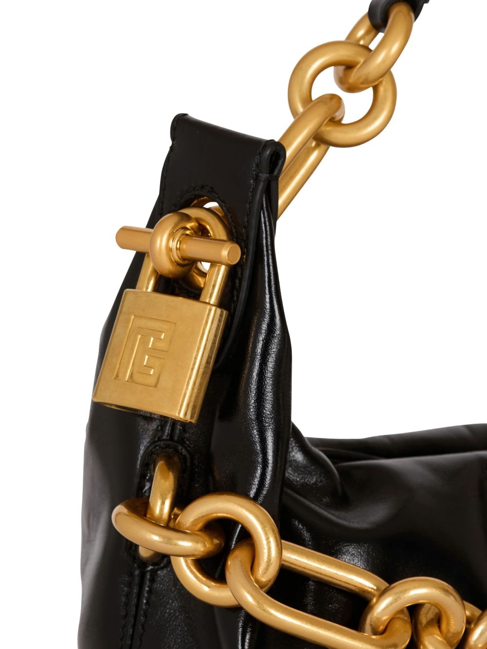 Balmain Sync Medium Leather Shoulder Bag - Black