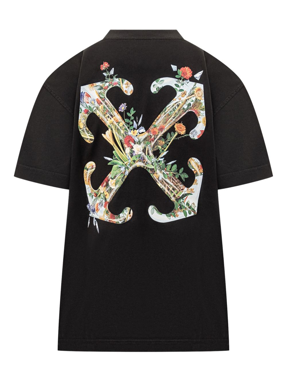 Off White Arrow Glass Flower Cotton T-shirt - Black