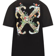 Off White Arrow Glass Flower Cotton T-shirt - Black