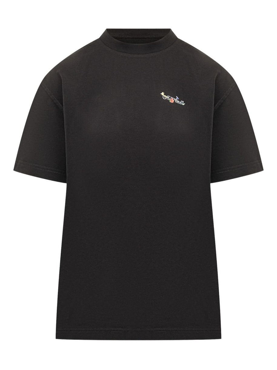 Off White Arrow Glass Flower Cotton T-shirt - Black