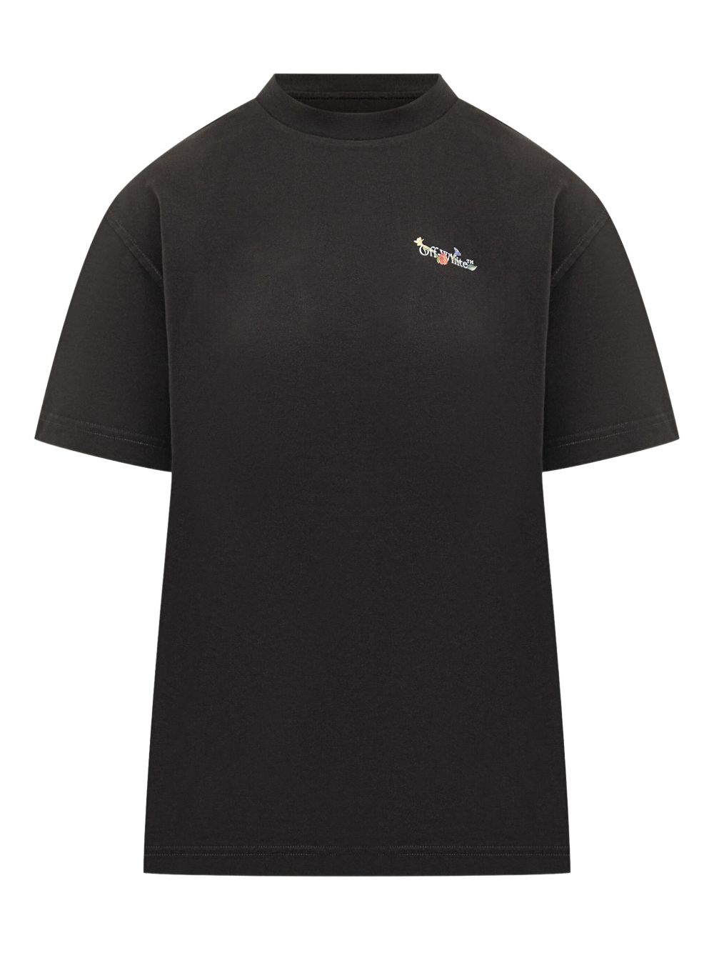 Off White Arrow Glass Flower Cotton T-shirt - Black