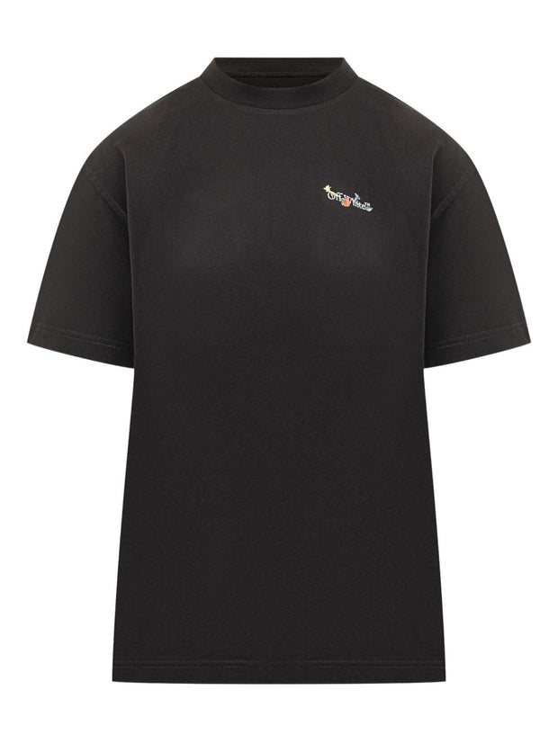 Off White Arrow Glass Flower Cotton T-shirt - Black