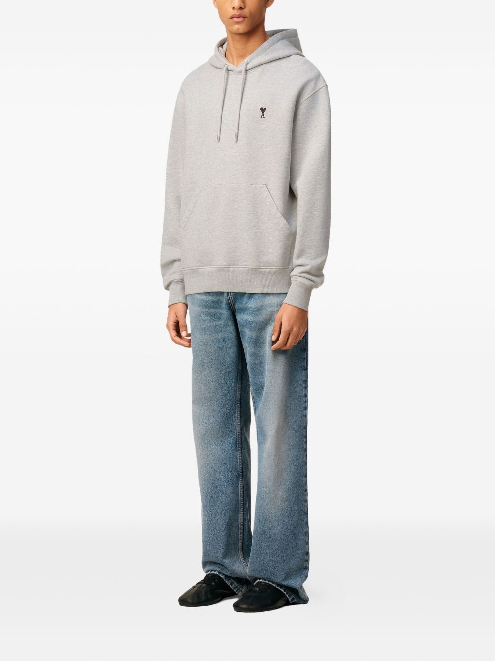 Ami Paris Ami De Coeur Cotton Hoodie - Light Grey
