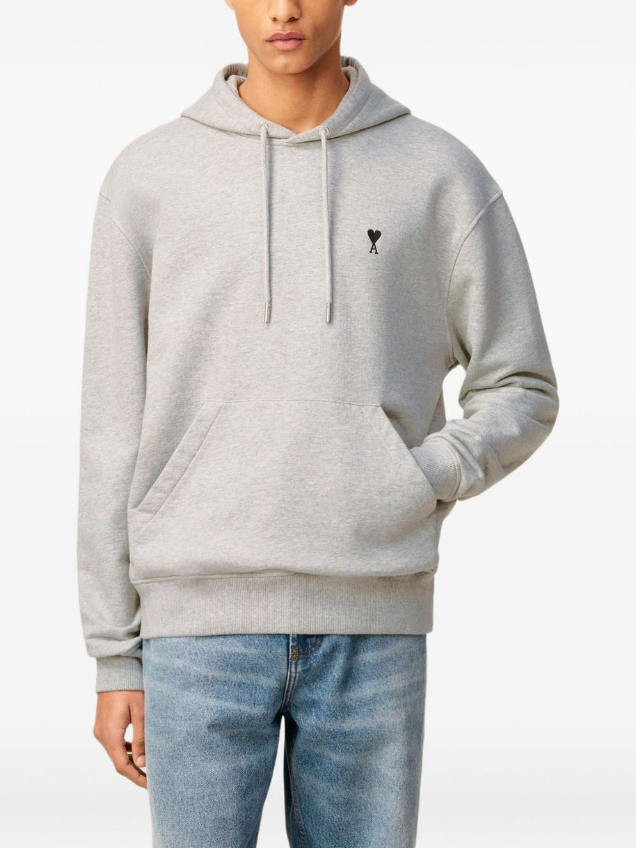 Ami Paris Ami De Coeur Cotton Hoodie - Light Grey
