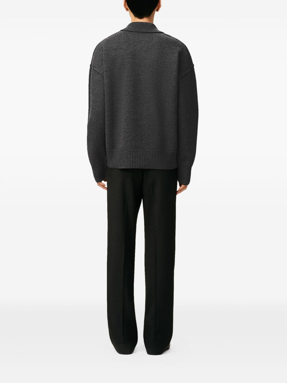 Ami Paris Ami De Coeur Wool Polo Shirt - Grey