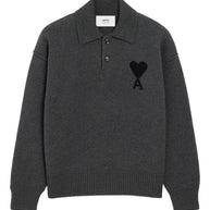 Ami Paris Ami De Coeur Wool Polo Shirt - Grey
