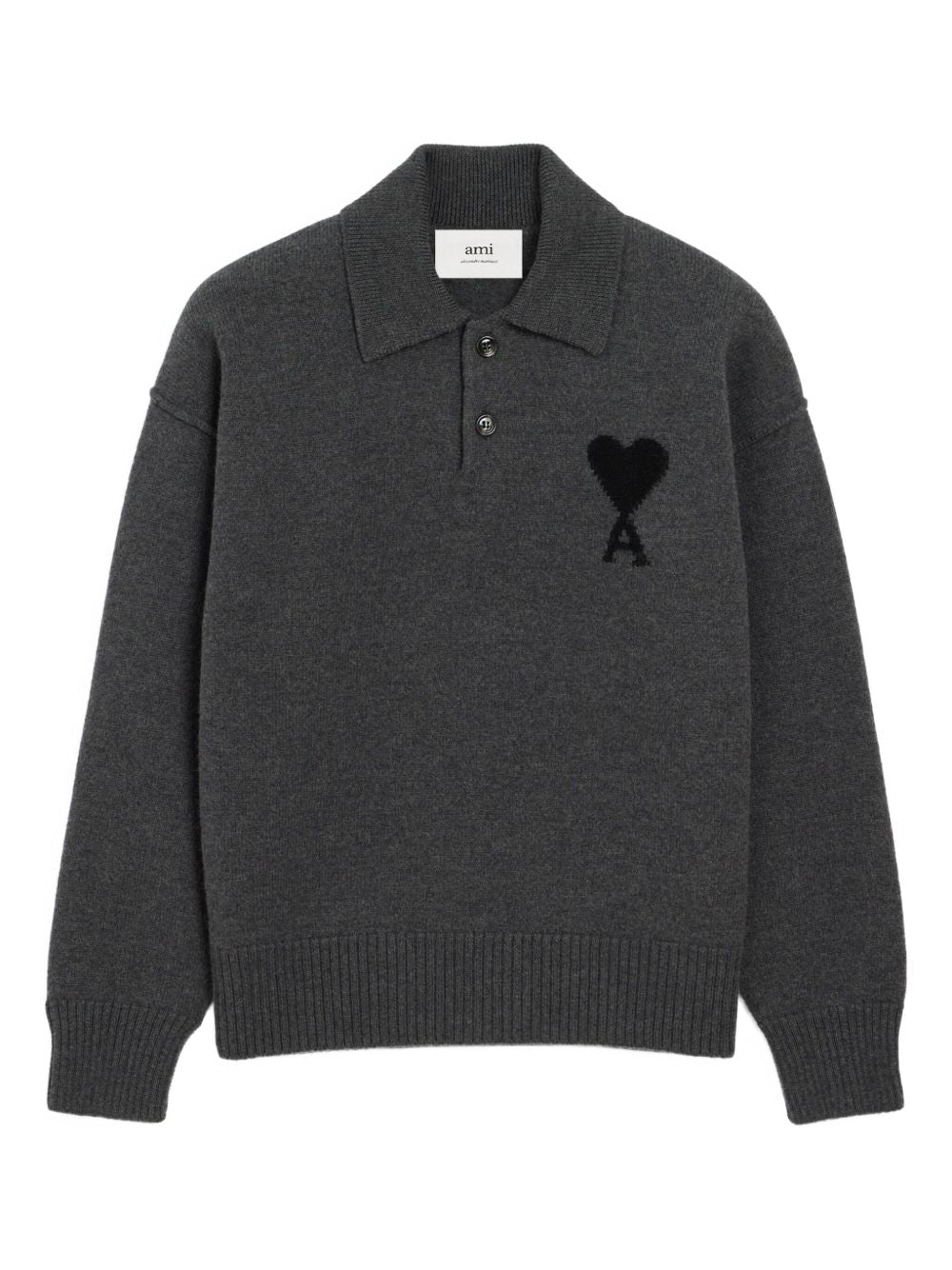 Ami Paris Ami De Coeur Wool Polo Shirt - Grey