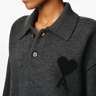 Ami Paris Ami De Coeur Wool Polo Shirt - Grey