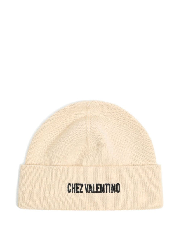 Valentino Garavani Chez Valentino Cotton And Wool Beanie - White