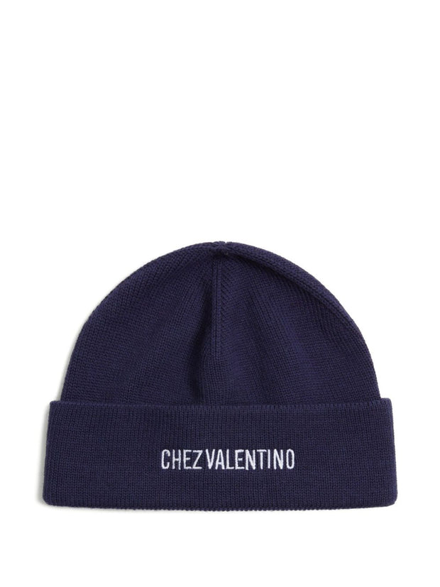 Valentino Garavani Chez Valentino Cotton And Wool Beanie - Blue
