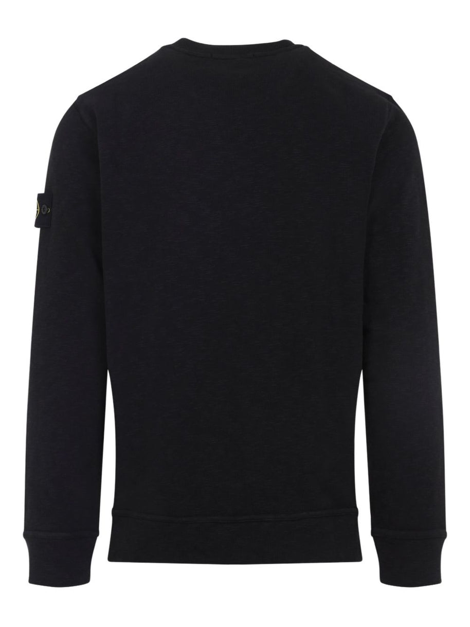 Stone Island Logo Cotton Crewneck Sweatshirt - Black