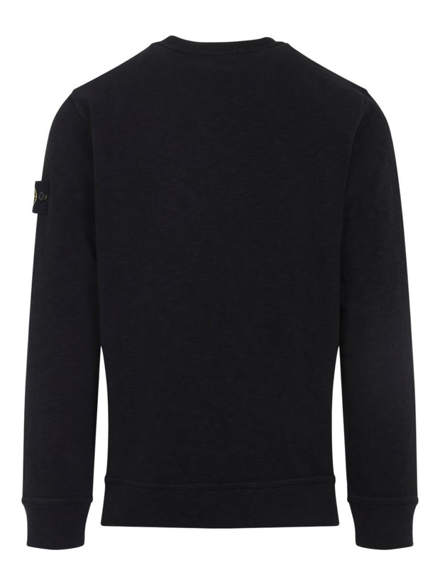 Stone Island Logo Cotton Crewneck Sweatshirt - Black