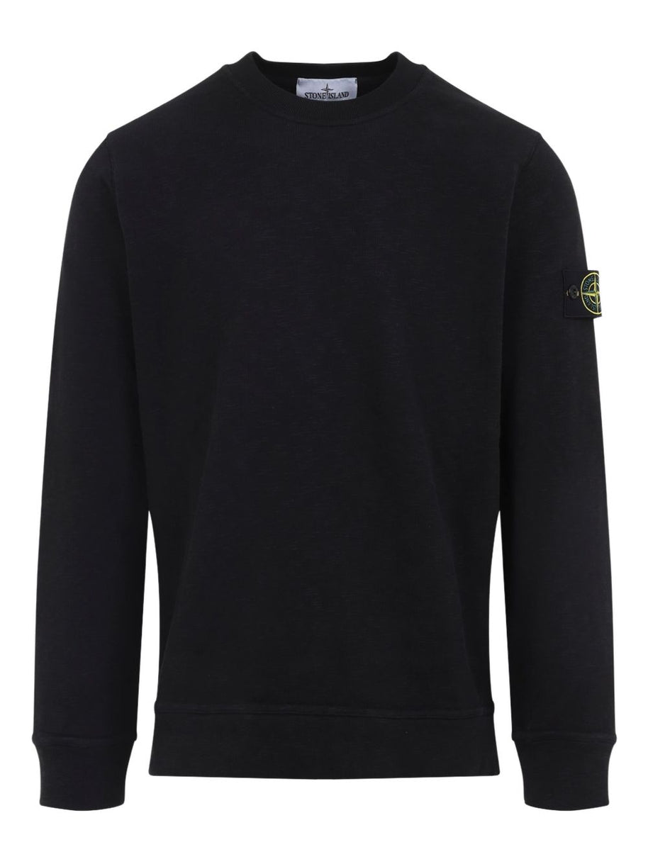 Stone Island Logo Cotton Crewneck Sweatshirt - Black