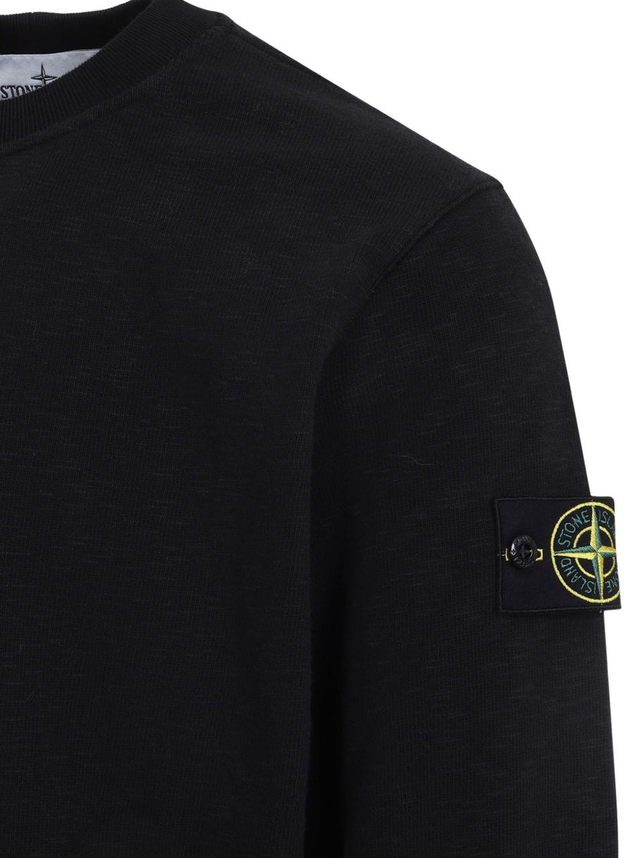 Stone Island Logo Cotton Crewneck Sweatshirt - Black