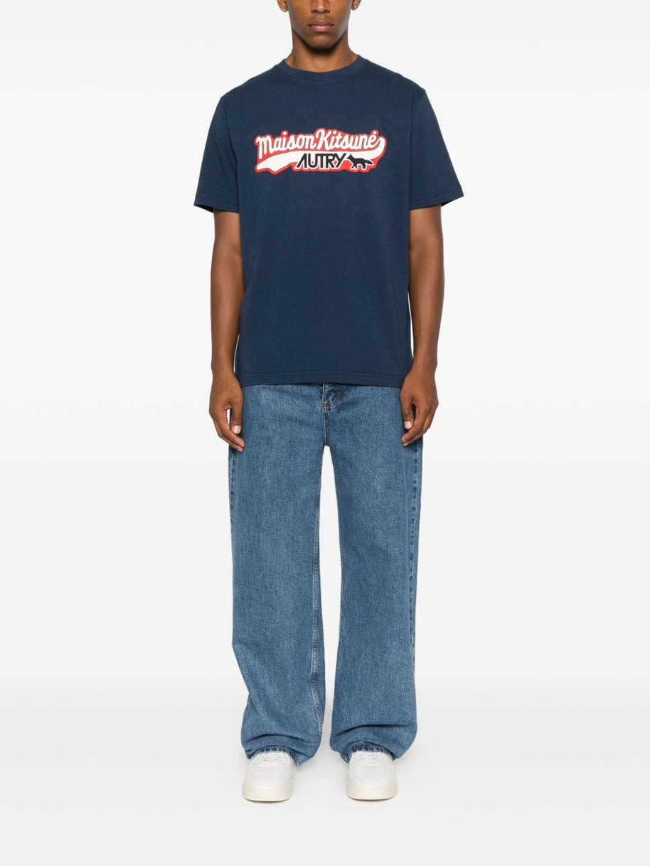 AUTRY X MAISON KITSUNE Logo Cotton T-shirt Blue