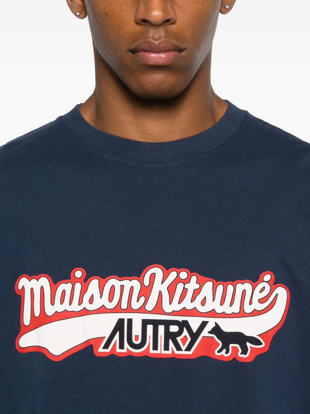 AUTRY X MAISON KITSUNE Logo Cotton T-shirt Blue