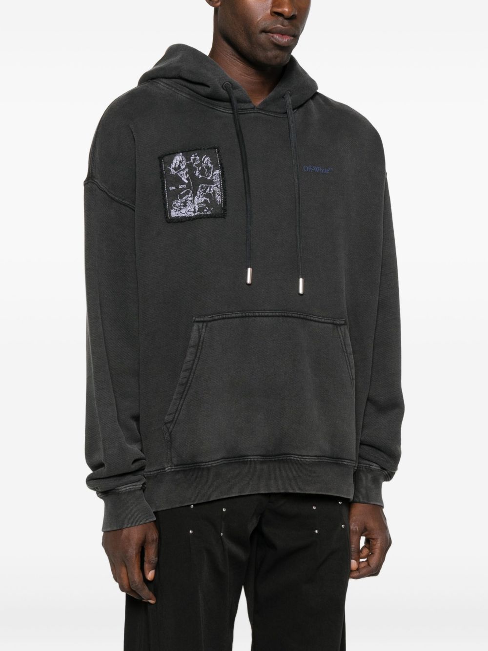 Off White Faded Painting Skate Cotton Hoodie - Black