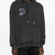 Off White Faded Painting Skate Cotton Hoodie - Black