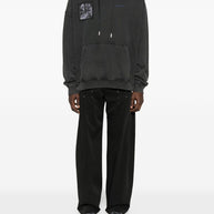 Off White Faded Painting Skate Cotton Hoodie - Black