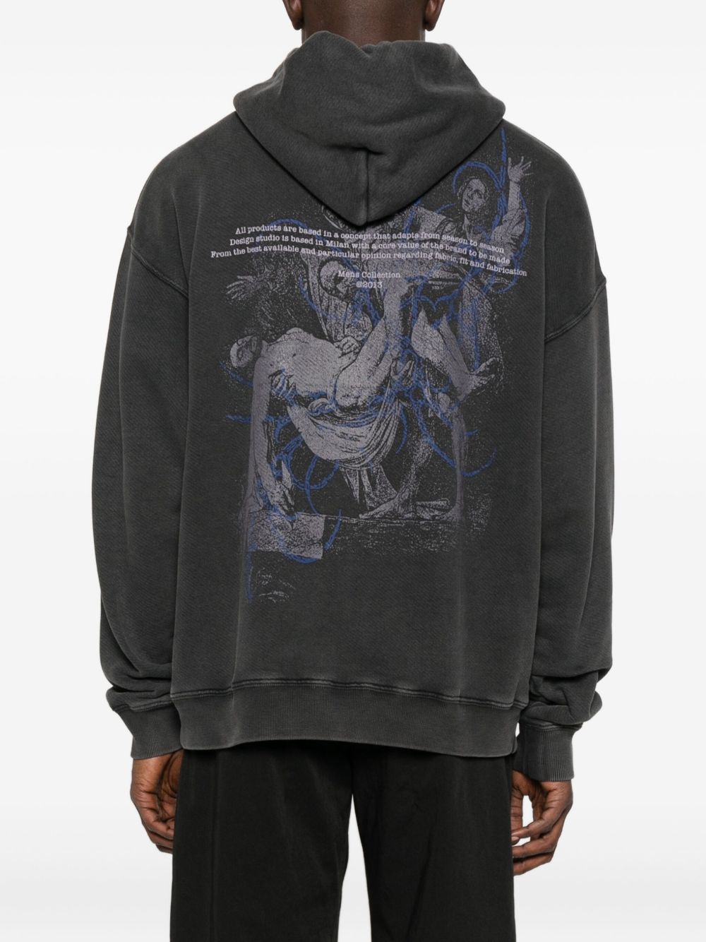 Off White Faded Painting Skate Cotton Hoodie - Black