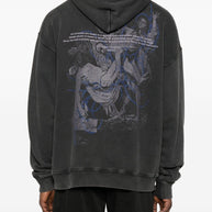 Off White Faded Painting Skate Cotton Hoodie - Black