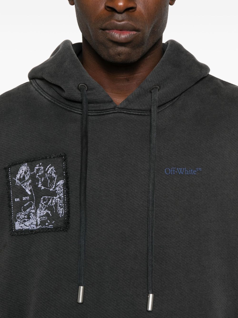 Off White Faded Painting Skate Cotton Hoodie - Black
