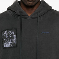 Off White Faded Painting Skate Cotton Hoodie - Black