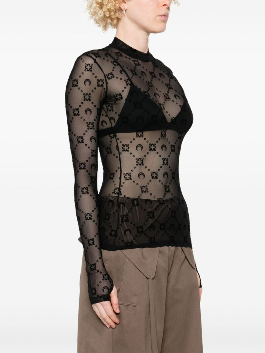 MARINE SERRE Monogram High-neck Top - Black
